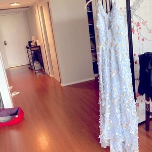 Beautiful dress with golden flower leaves embroidered.Vshape top, organza fabric